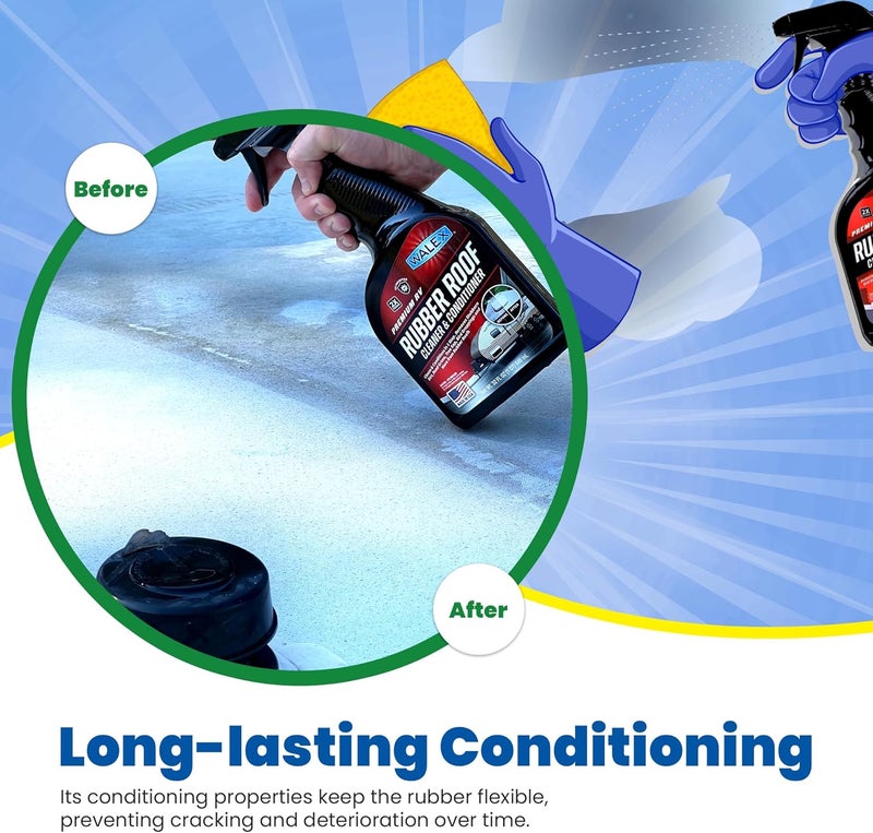 WALEX RV Rubber Roof Cleaner/Conditioner - Removes Dirt, Road Grime, Tree Sap, Bird Droppings & More, Conditions RV Roof After Application; Great for RVs, Campers, Motorhomes, & Trailers, 32 oz - Image 2